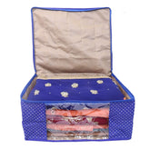 Kuber Industries Polka Dots 6 Piece Cotton 3 Layered Quilted Saree Cover, Blue-CTKTC21274